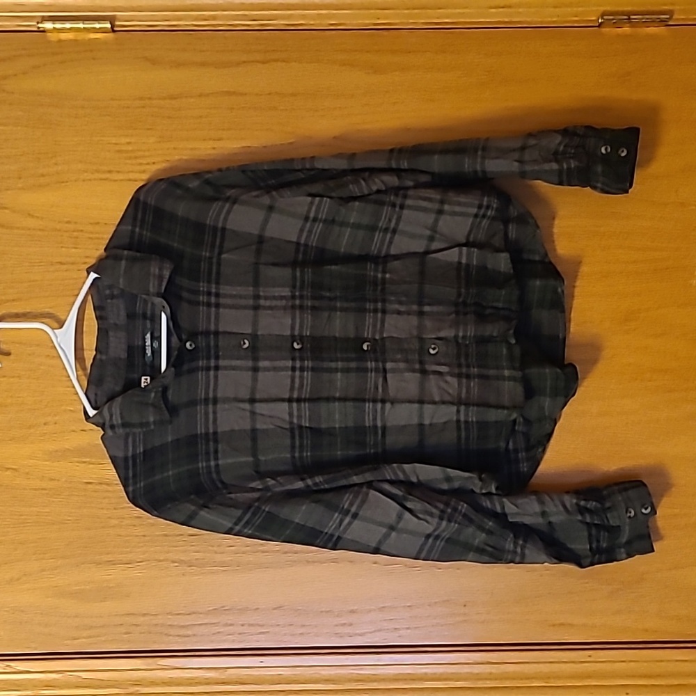 Wild Fable Green Plaid Cropped Button Top